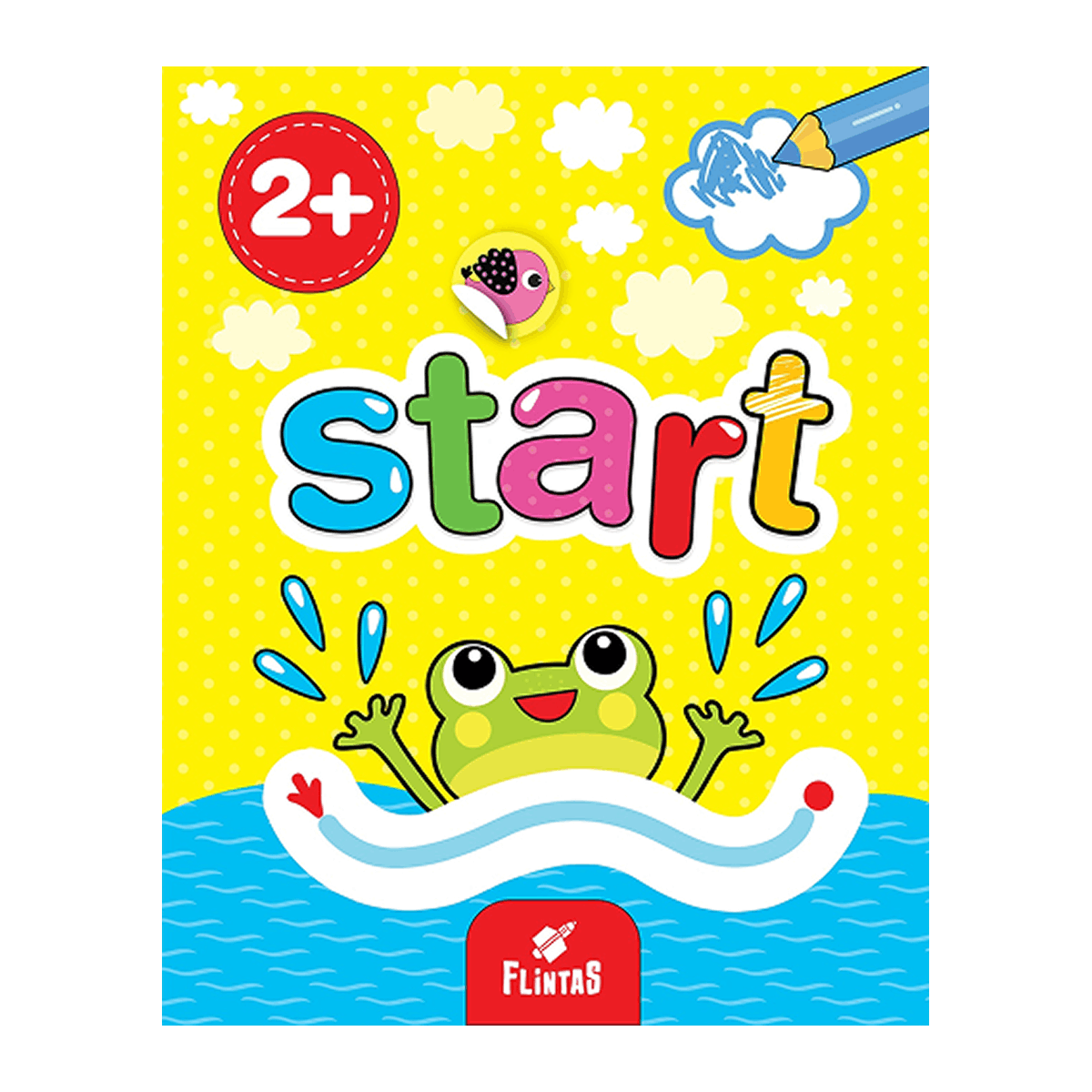 Children's book cover with a frog, colorful text, and a yellow background